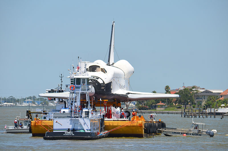 Space shuttle replica docks in Houston lake, launches 'Shuttlebration'