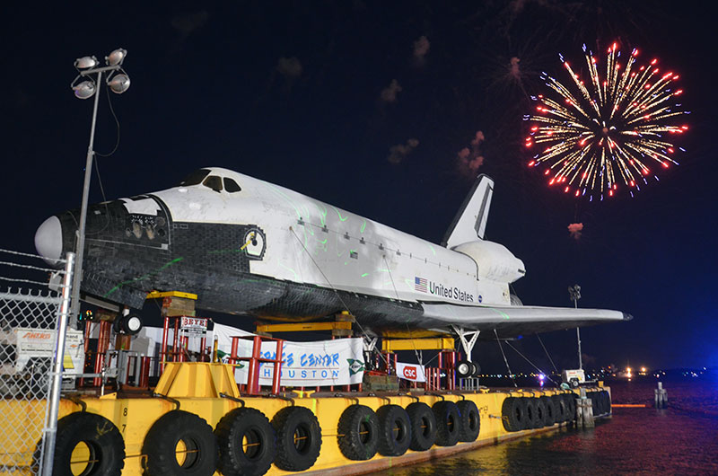 Space shuttle replica docks in Houston lake, launches 'Shuttlebration'