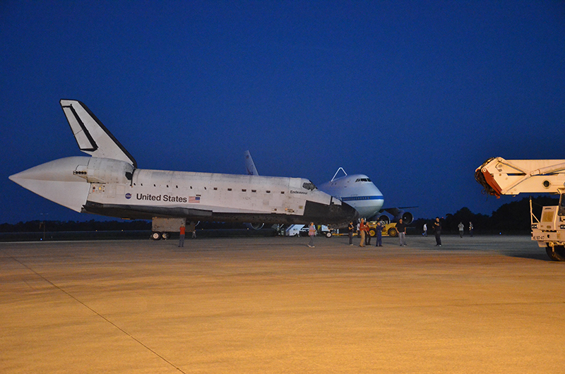 Space shuttle Endeavour mounted on 747 jet for final flight to L.A.