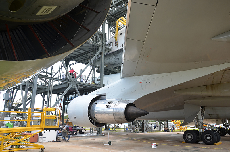 Space shuttle Endeavour mounted on 747 jet for final flight to L.A.